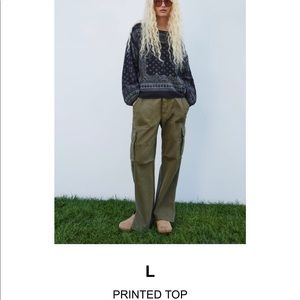 Zara printed embroidered top